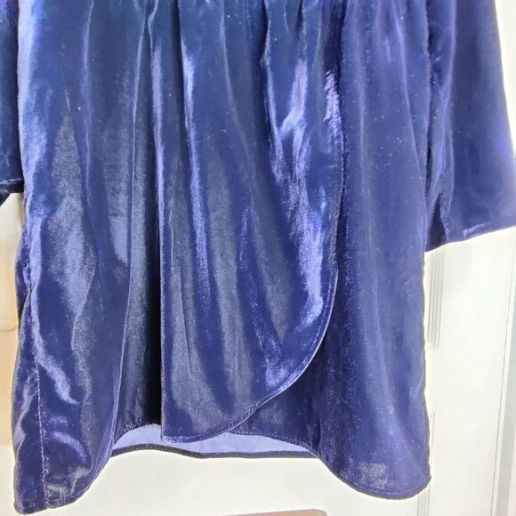 Velvet Faux Wrap Dress Navy Blue Vintage J Crew Tulip Hem Long Sleeve Midi Sz 14 - Picture 7 of 9